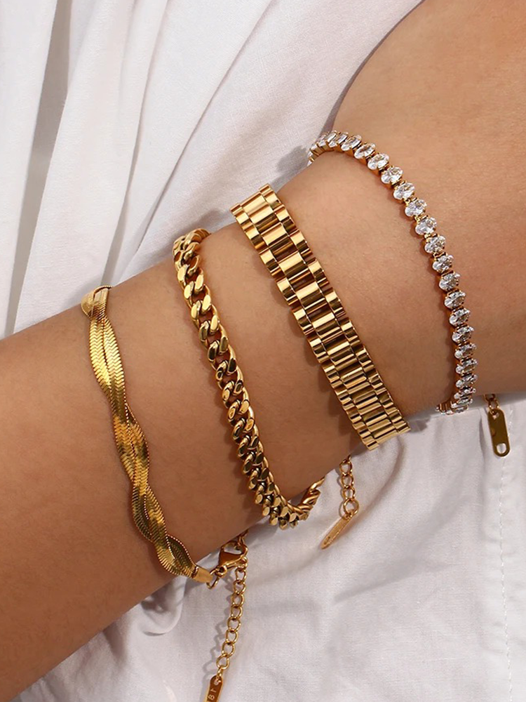 Norah – Bracelet Tennis Doré à Maillons Ovales