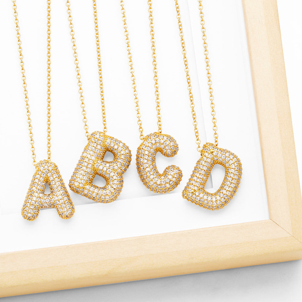 Collier à bulles scintillantes - lettre en zircon incrusté