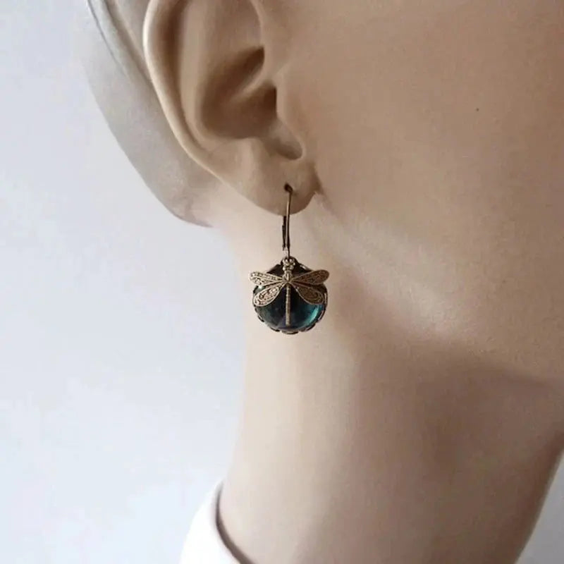Alaiza – Boucles d'oreilles libellule sphériques en or antique