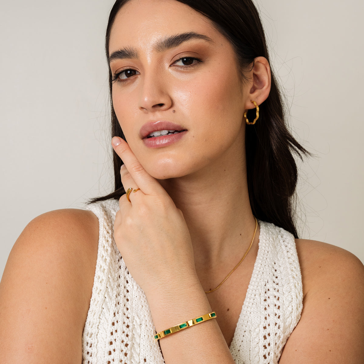 Kezz – Bracelet Pierre Cubique Doré/Vert