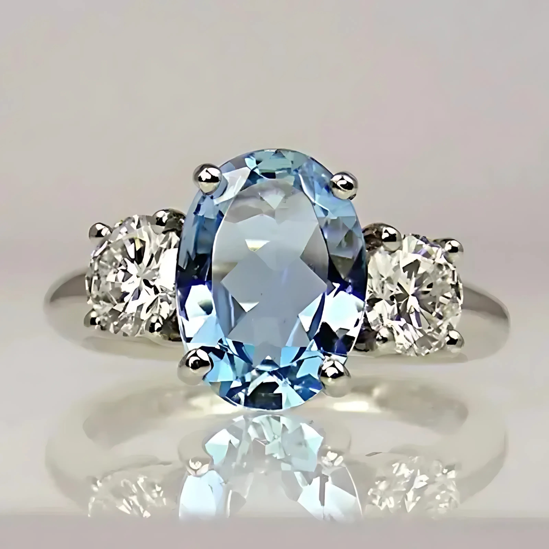 Elina – Bague en Argent avec Cristal Bleu Étincelant