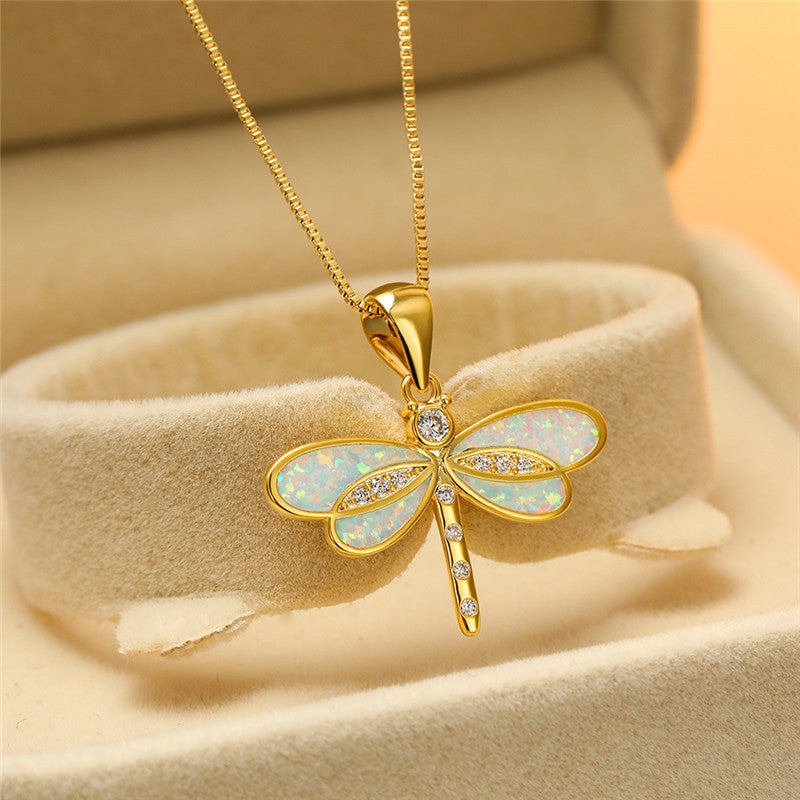 Siena – Collier de Libellule en Or avec Opale