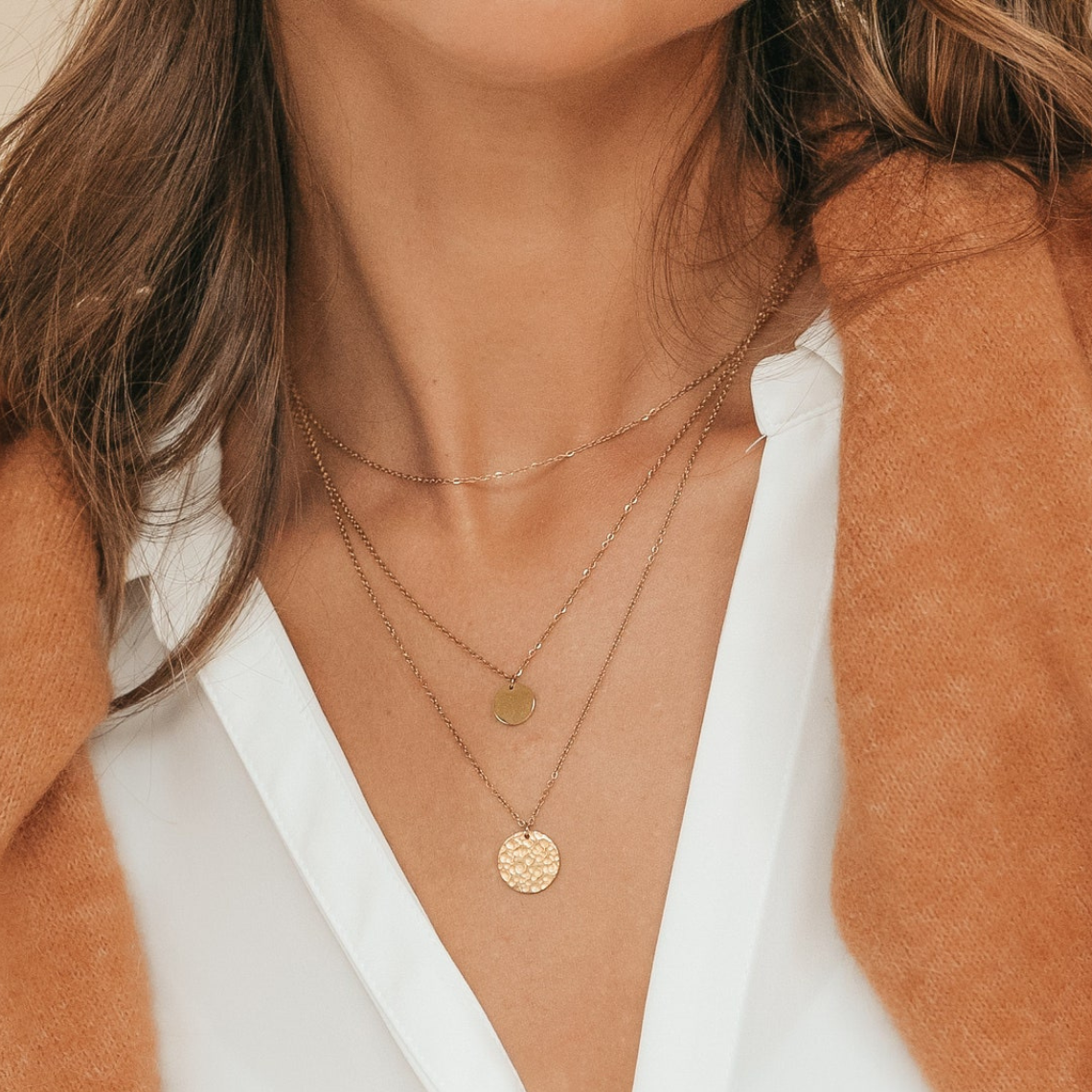 Set de pendentifs ronds - Collier à 3 couches avec disques