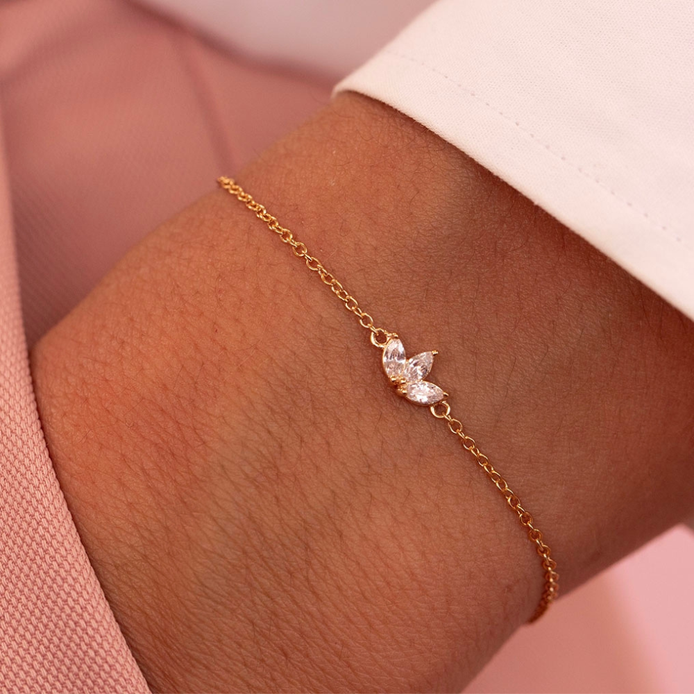 Trois Fleurs de Zircon - Bracelet Chaîne
