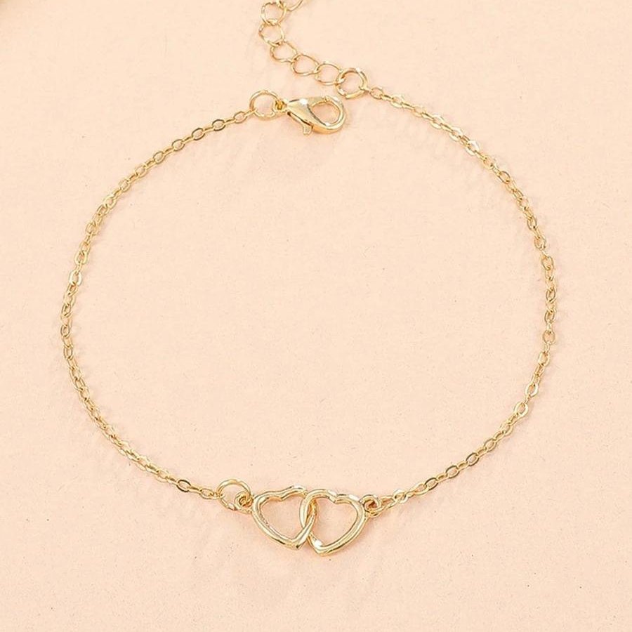 Anklet Minimaliste en Forme de Cœur - Bracelet de Cheville à Maillons en Forme de Cœur