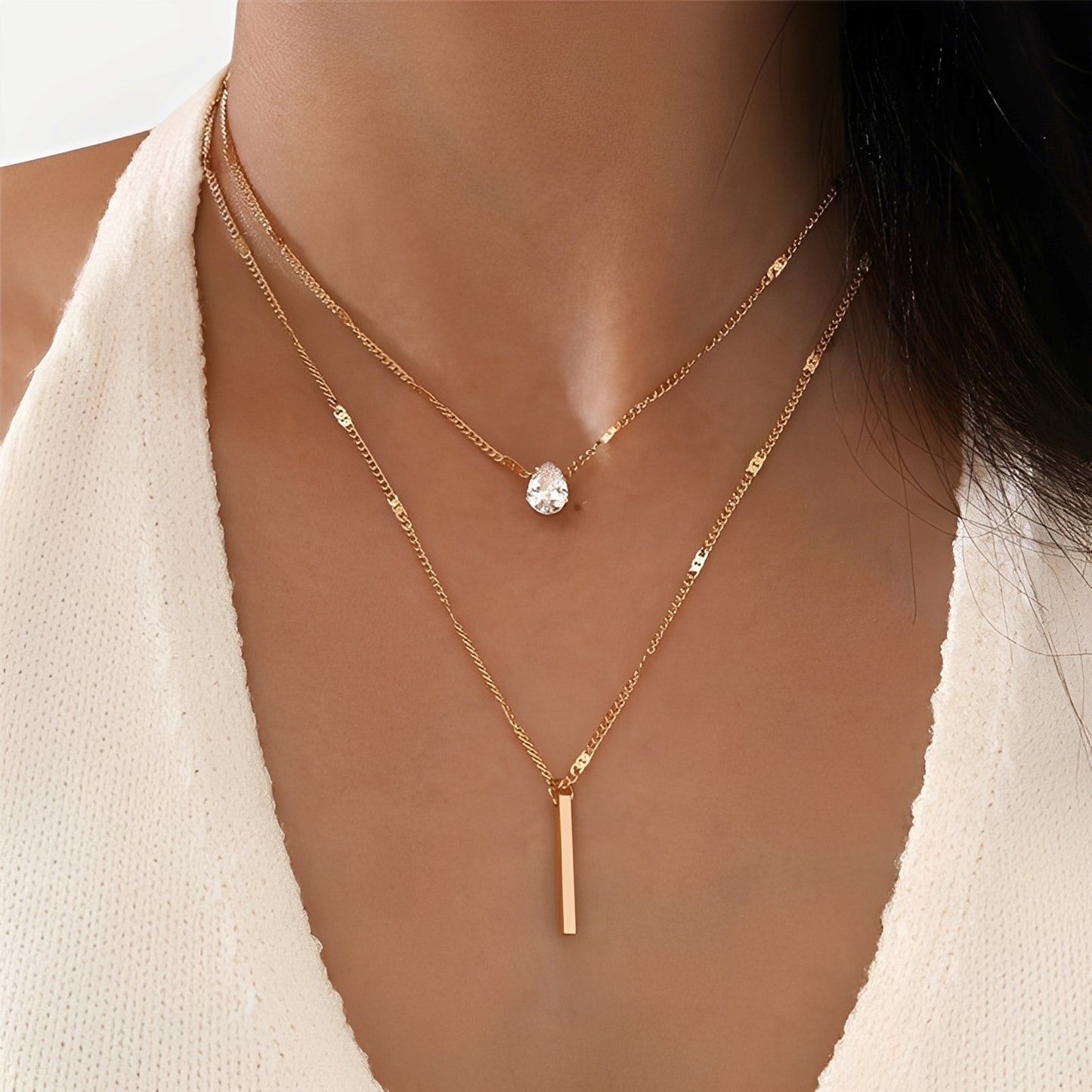 Virelle – Collier Superposé Doré à Double Rang avec Pendentif