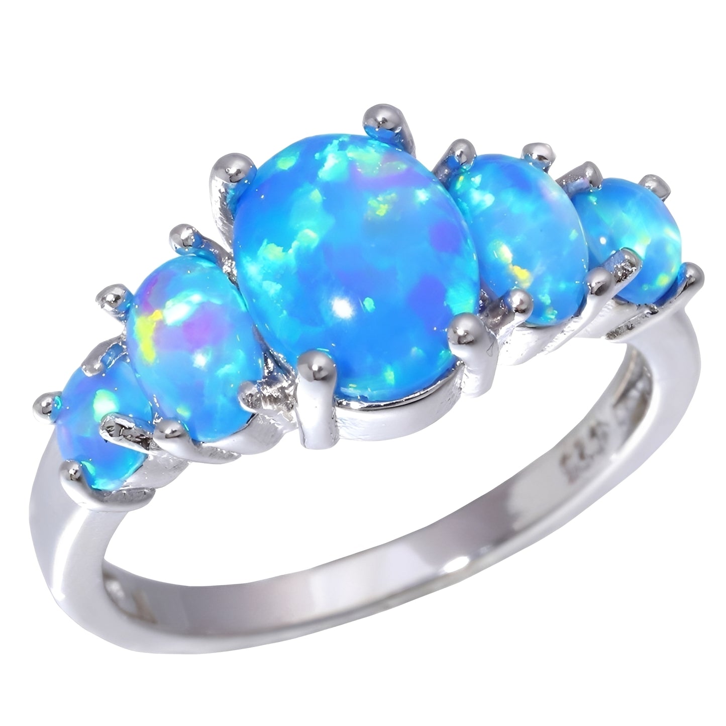 Merly – Bague Opale de Feu Bleue en Argent