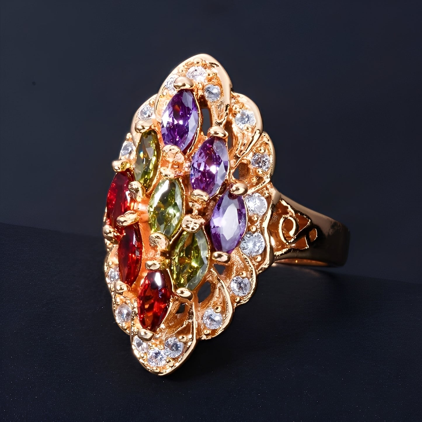Naelle – Bague Trio Améthyste Péridot Rubis
