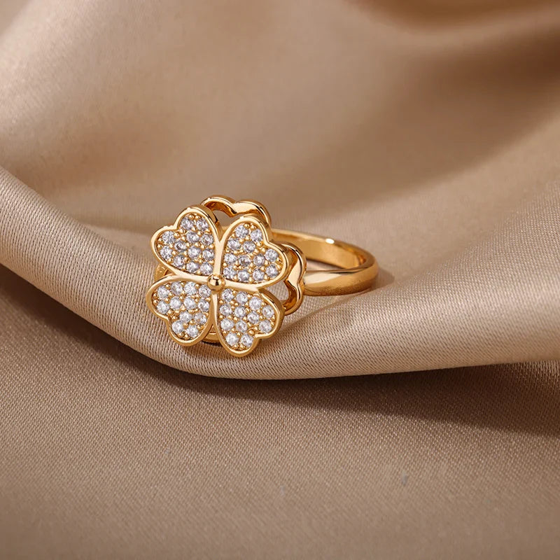 Dazel – Bague Anti-Stress Tournante Trèfle à 4 Feuilles
