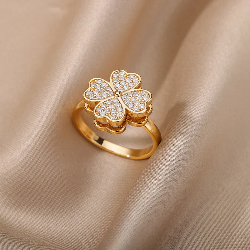 Dazel – Bague Anti-Stress Tournante Trèfle à 4 Feuilles
