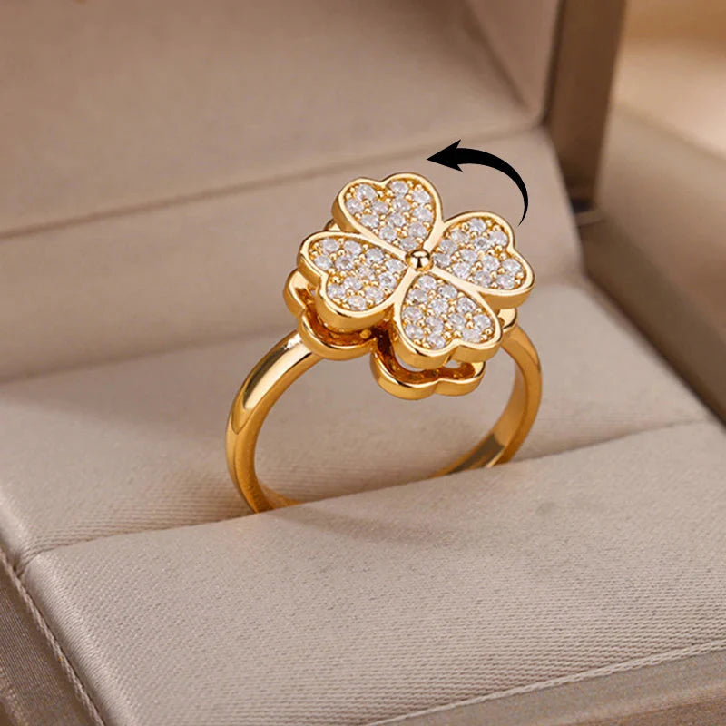 Dazel – Bague Anti-Stress Tournante Trèfle à 4 Feuilles