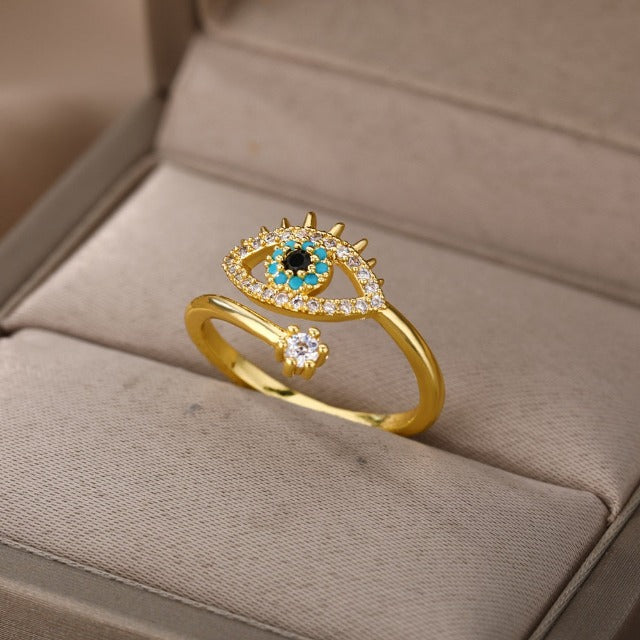 Amaris – Bague Protectrice Œil Bleu et Diamant