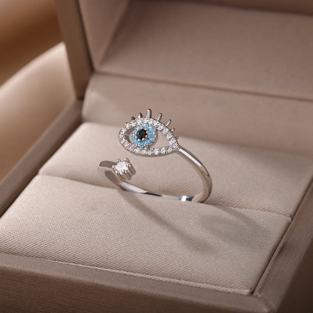 Amaris – Bague Protectrice Œil Bleu et Diamant