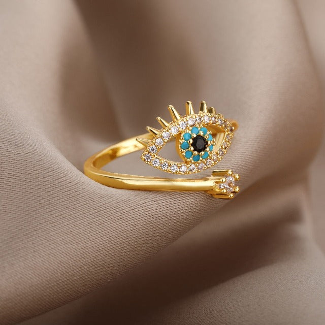 Amaris – Bague Protectrice Œil Bleu et Diamant