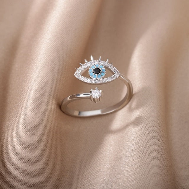 Amaris – Bague Protectrice Œil Bleu et Diamant