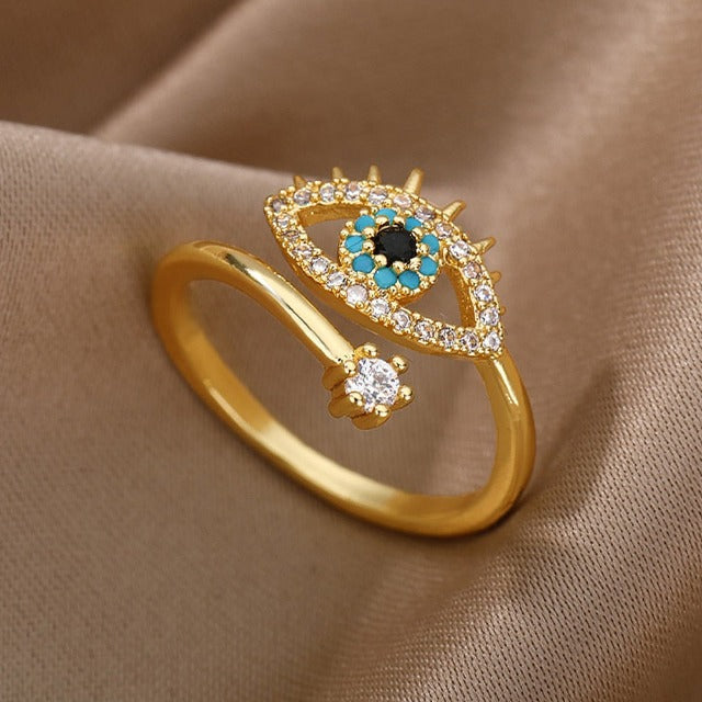 Amaris – Bague Protectrice Œil Bleu et Diamant