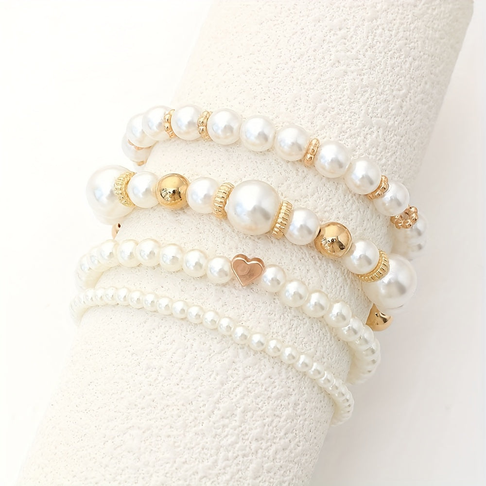 Elaine – Ensemble de 4 Bracelets avec Perles Blanches Imitation