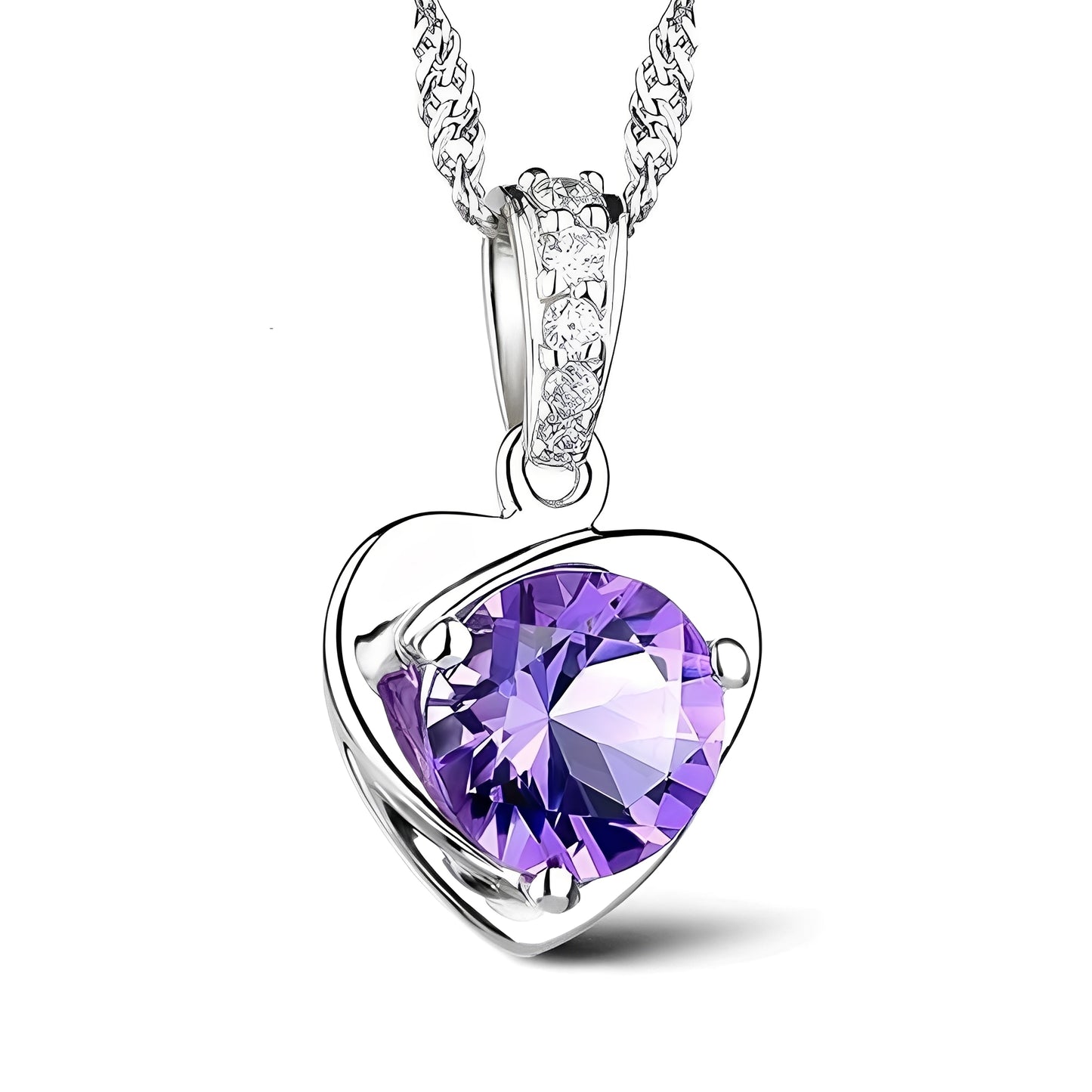 Eliane – Pendentif Cœur en Argent & Améthyste