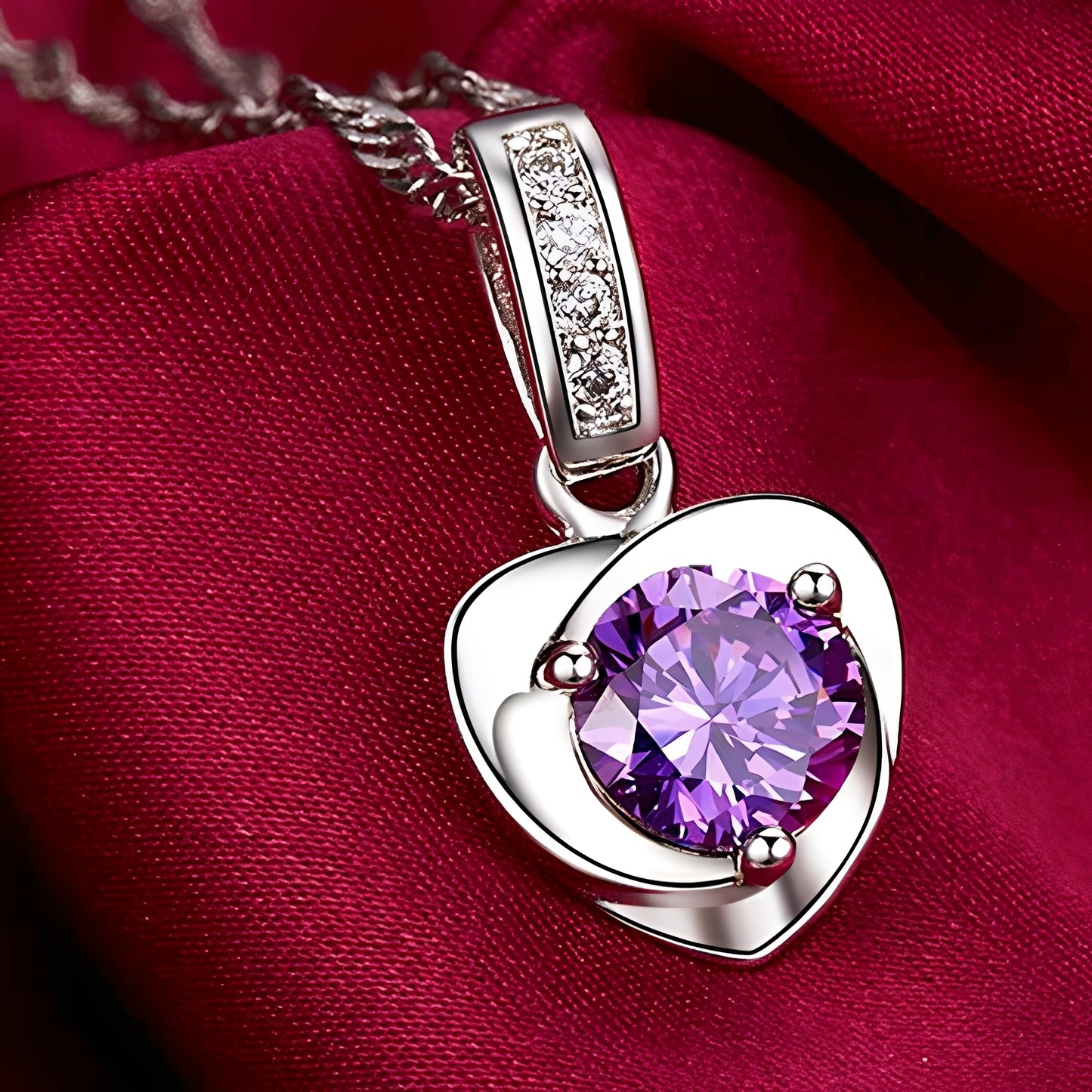 Eliane – Pendentif Cœur en Argent & Améthyste
