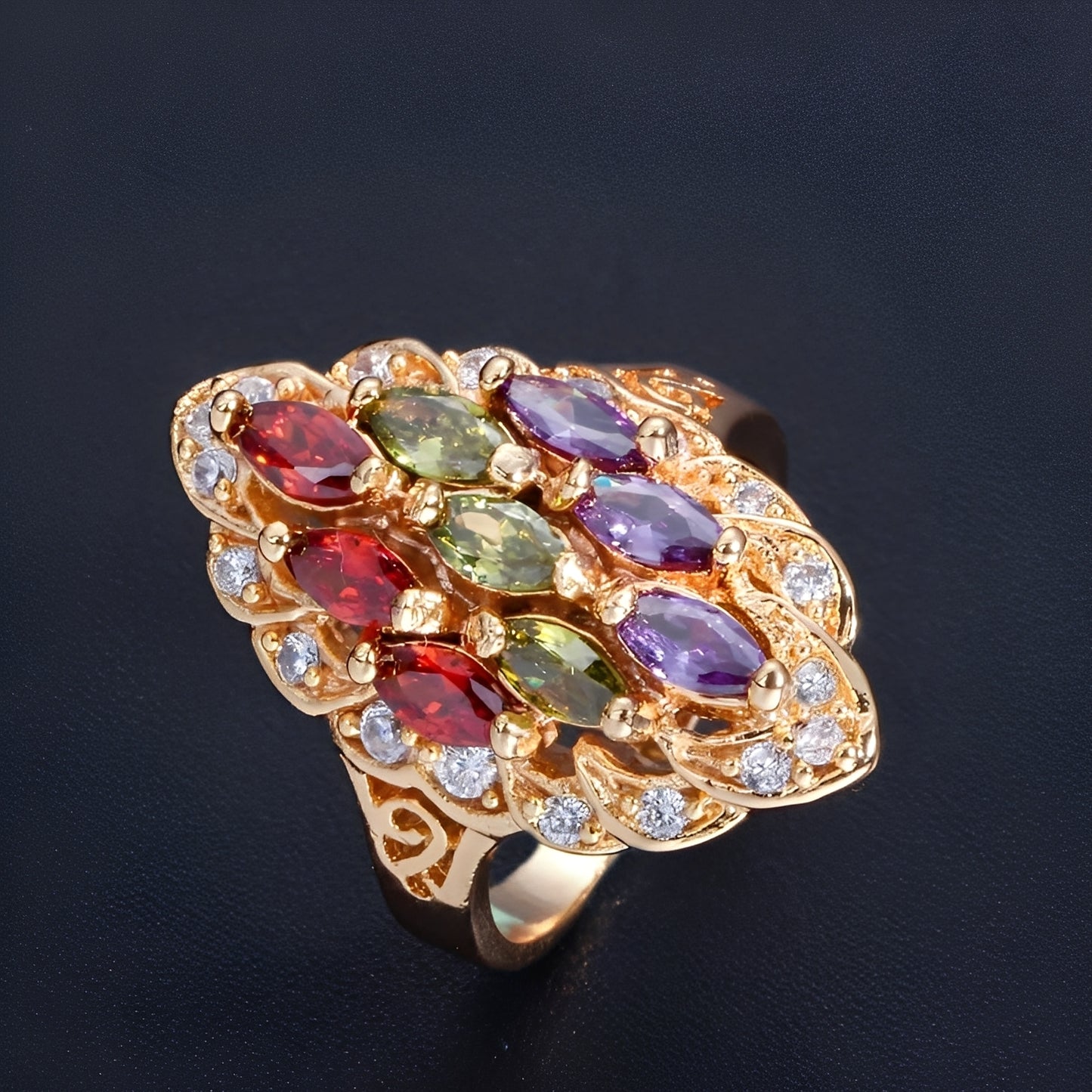 Naelle – Bague Trio Améthyste Péridot Rubis