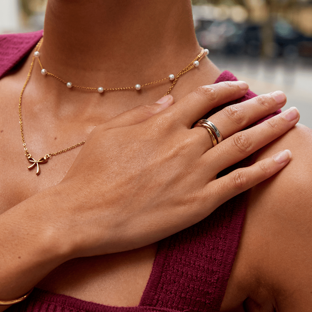 Elena – Bague Triple Anneau Trois Tons Élégante