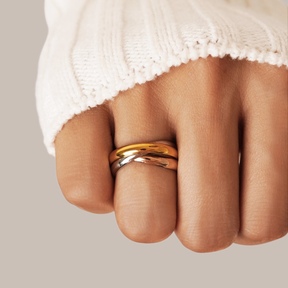Elena – Bague Triple Anneau Trois Tons Élégante