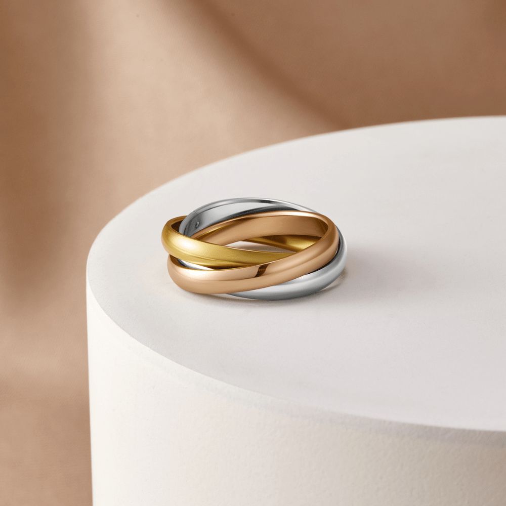 Elena – Bague Triple Anneau Trois Tons Élégante