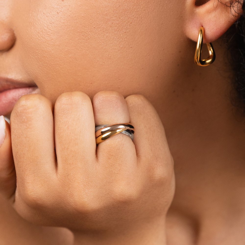 Elena – Bague Triple Anneau Trois Tons Élégante