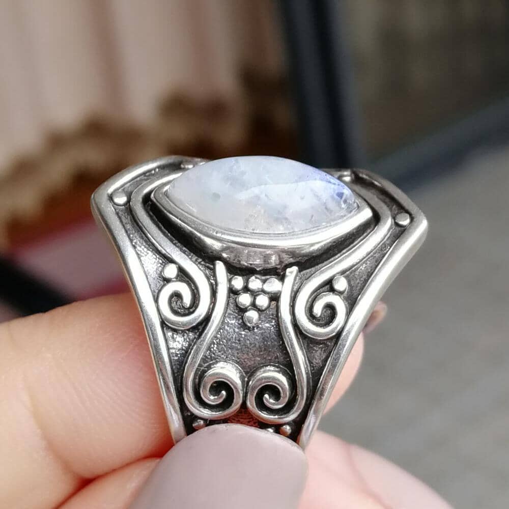Arianne – Bague Authentique Pierre de Lune & Argent
