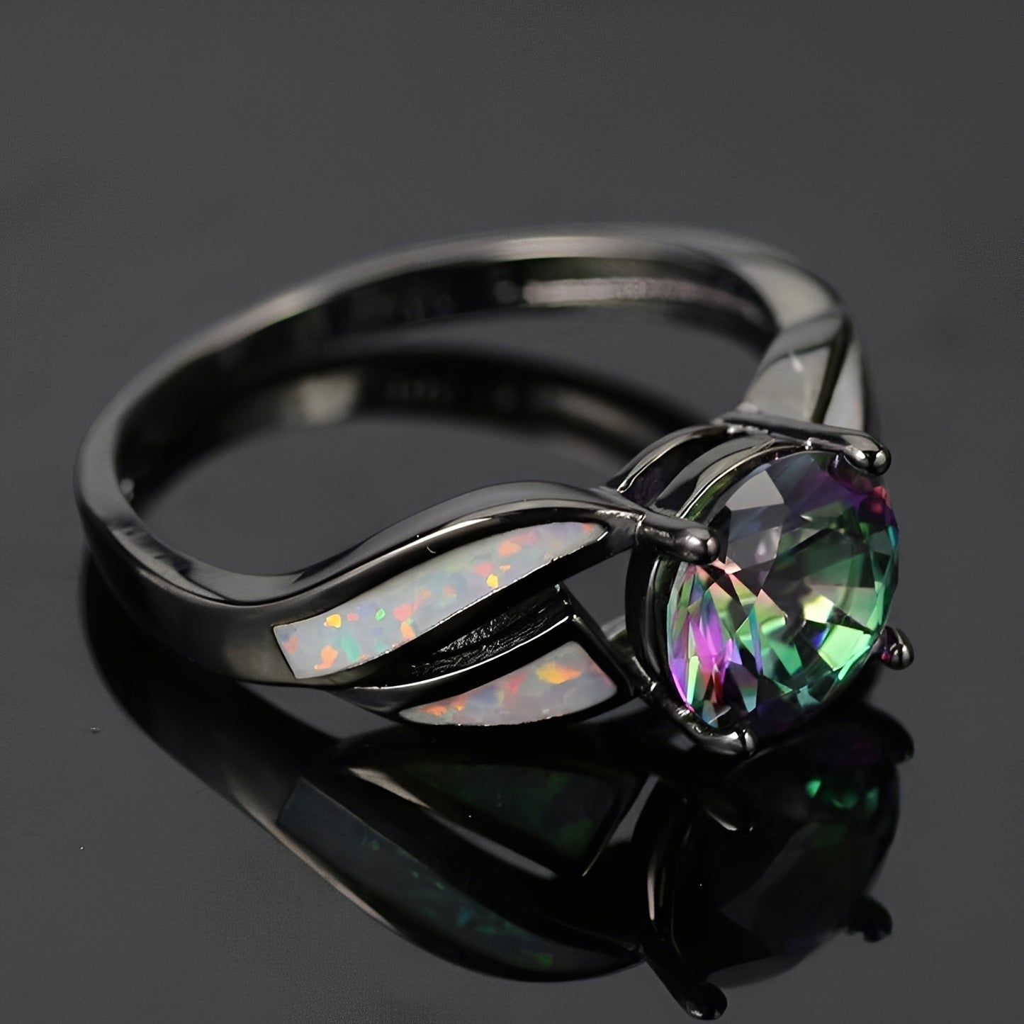 Mirella – Bague Arc-en-Ciel en Opale et Topaze