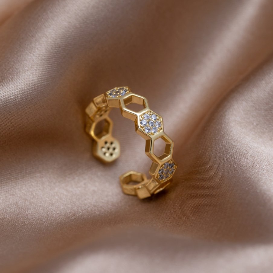 Melina – Bague Rayons de Miel en Or et Cristal