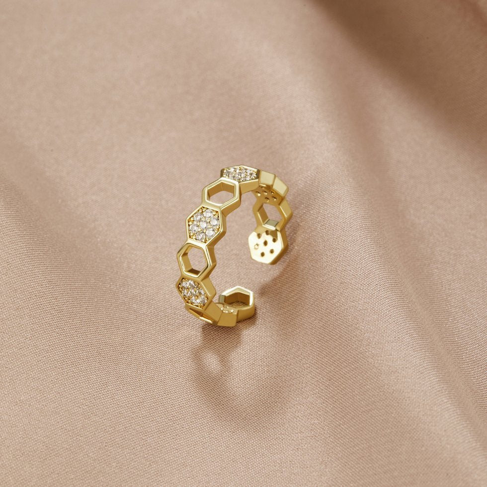 Melina – Bague Rayons de Miel en Or et Cristal