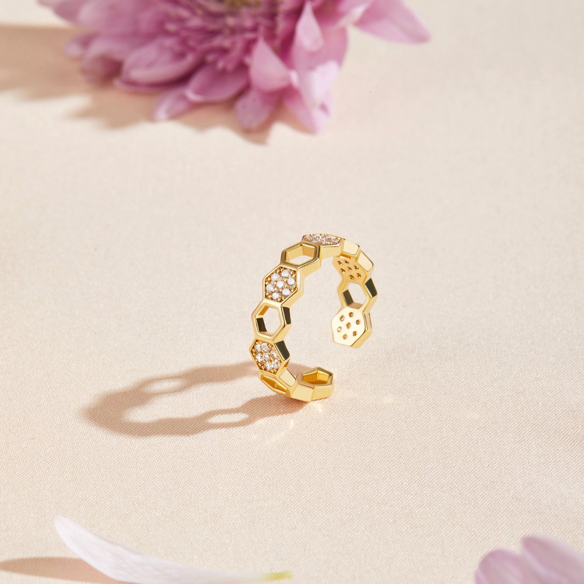 Melina – Bague Rayons de Miel en Or et Cristal