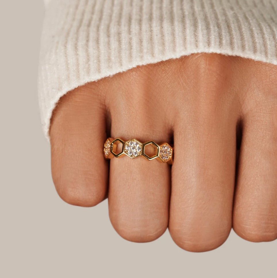 Melina – Bague Rayons de Miel en Or et Cristal