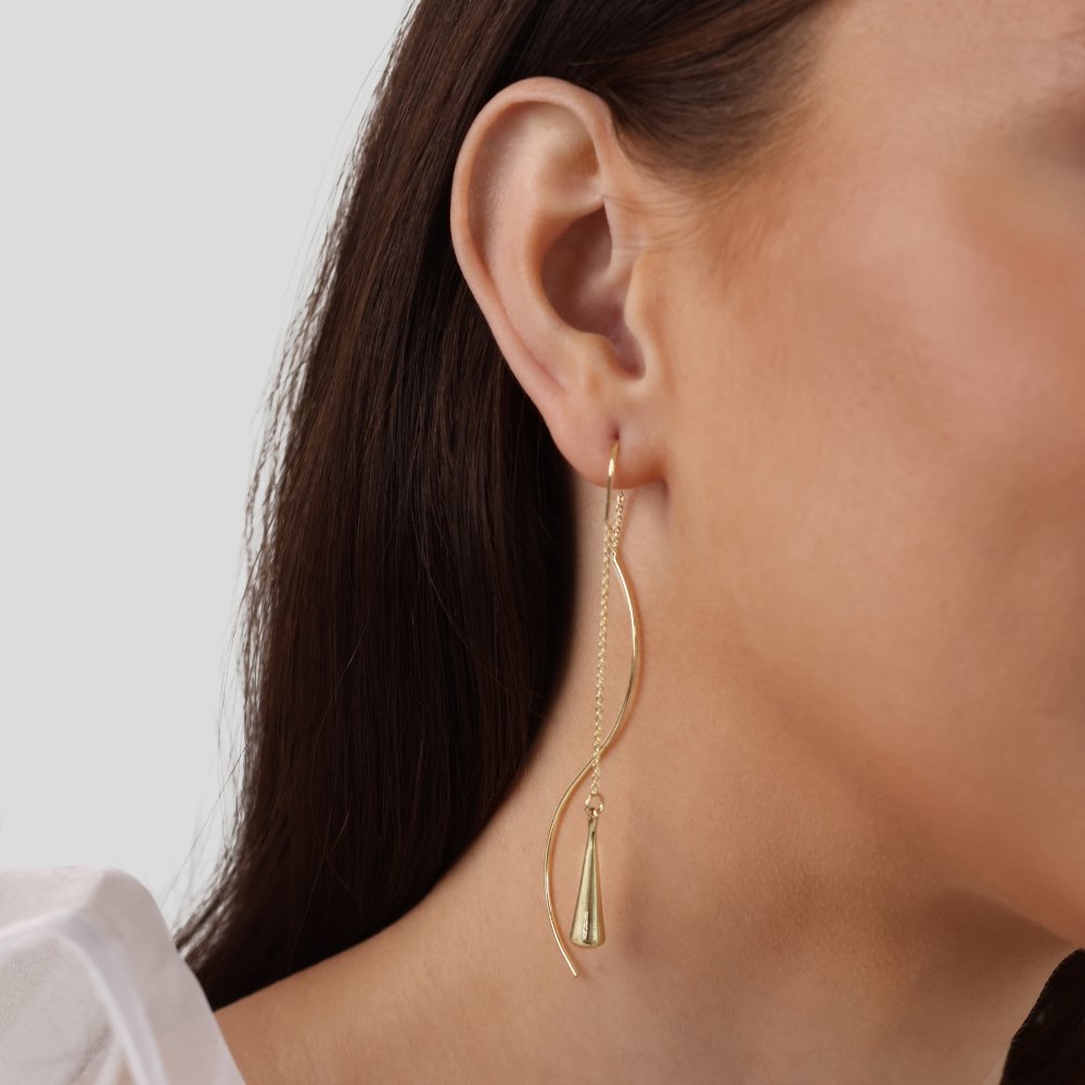 Amaris – Boucles d’Oreilles Goutte Dorée à Pampilles