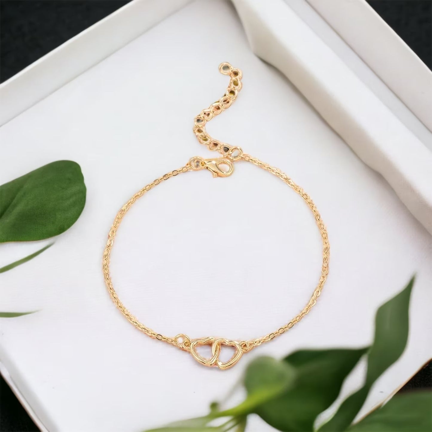 Anklet Minimaliste en Forme de Cœur - Bracelet de Cheville à Maillons en Forme de Cœur