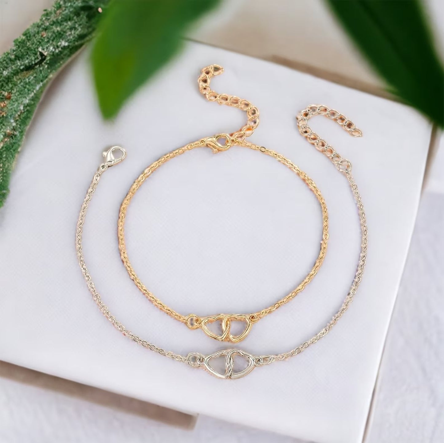 Anklet Minimaliste en Forme de Cœur - Bracelet de Cheville à Maillons en Forme de Cœur