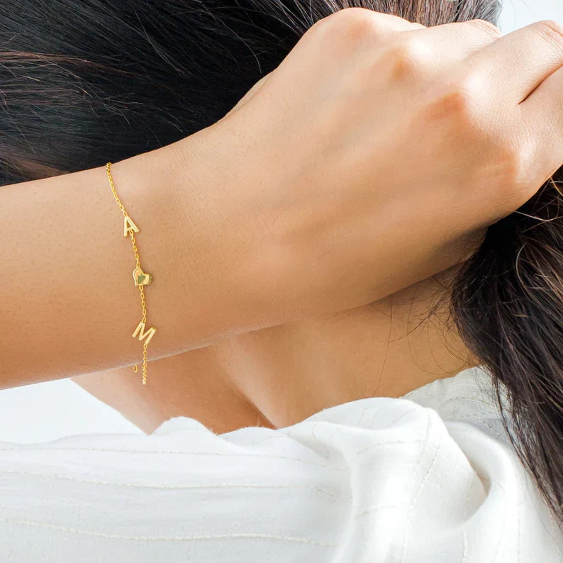Double Initial Heart Bracelet - Double Love Heart Bracelet pour elle