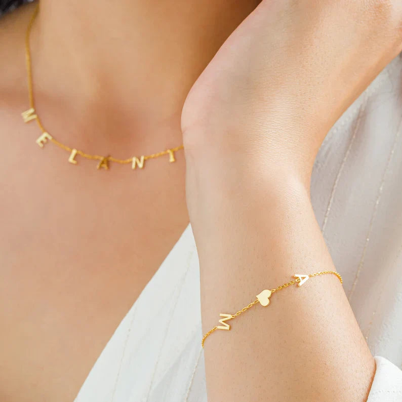 Double Initial Heart Bracelet - Double Love Heart Bracelet pour elle