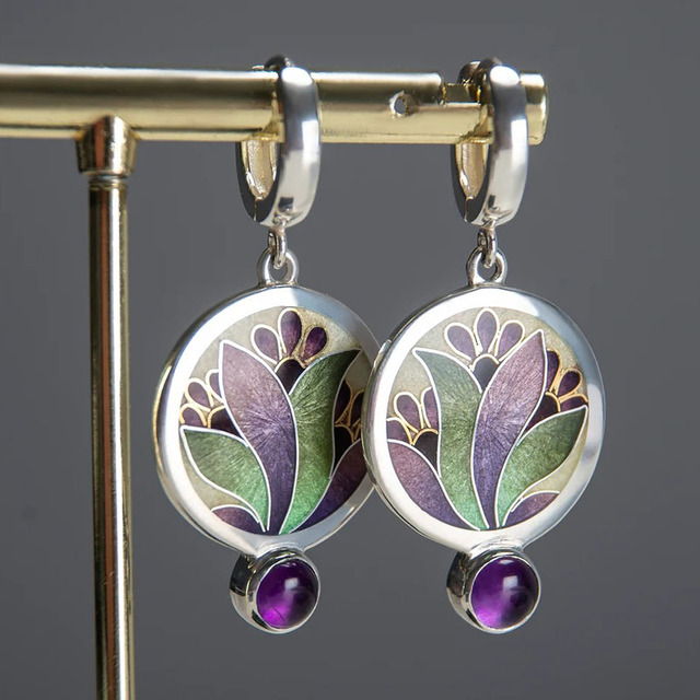 Lorna – Boucles d'Oreilles Boho avec Cristaux Violets en Argent Sterling