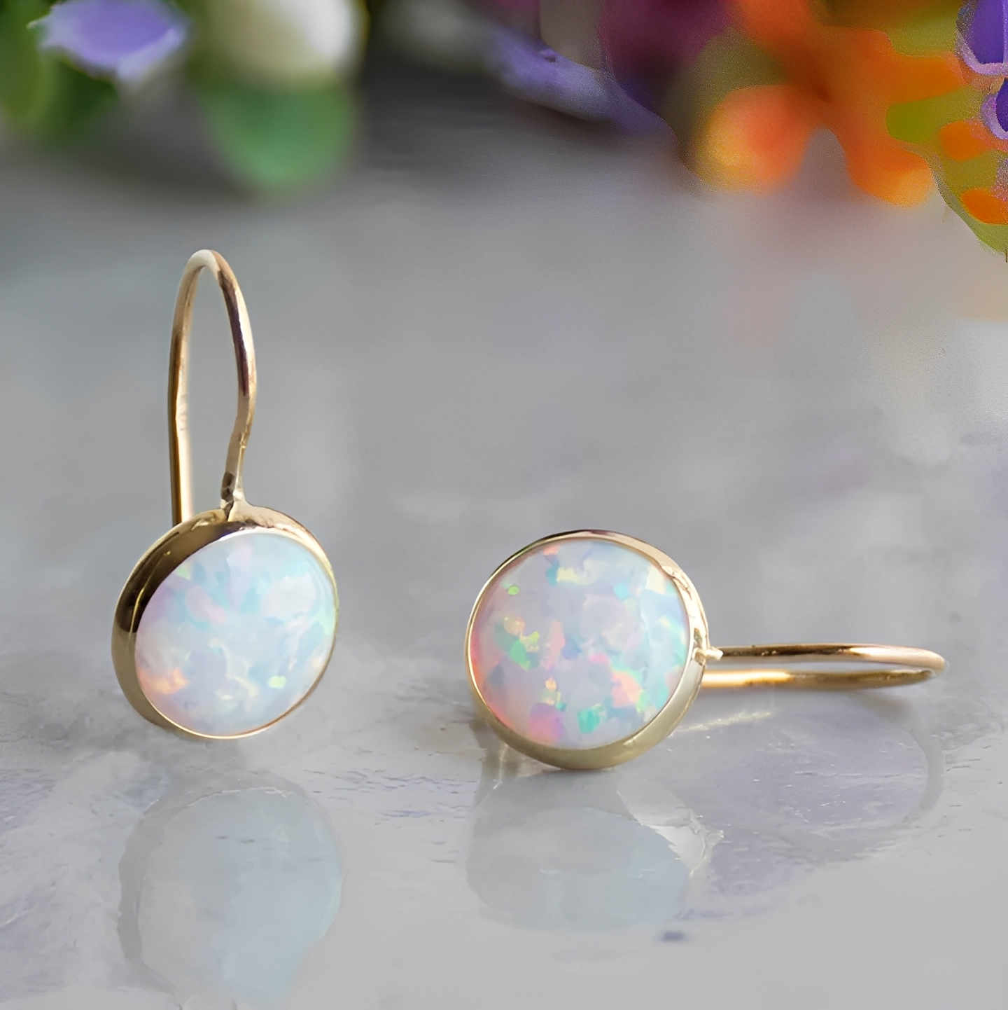 Mireya – Boucles d'oreilles Vintage Dorées avec Pierre d'Opale