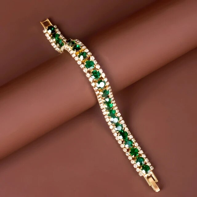 Maud – Bracelet Raffiné Doré à Accents Verts