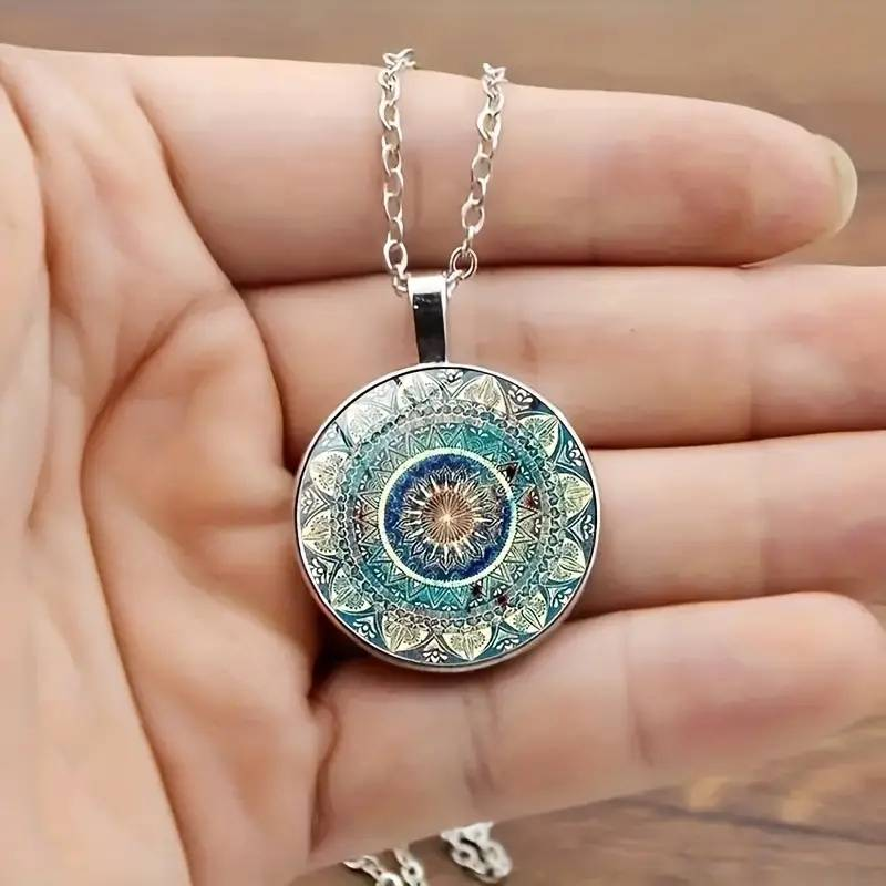 Florine – Collier Vintage Mandala Rond Bleu
