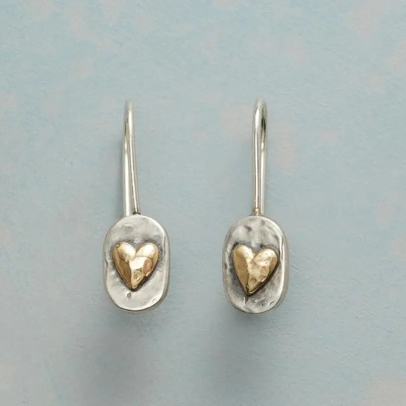 Boucles d'oreilles avec pendentif cœur doré en argent vintage