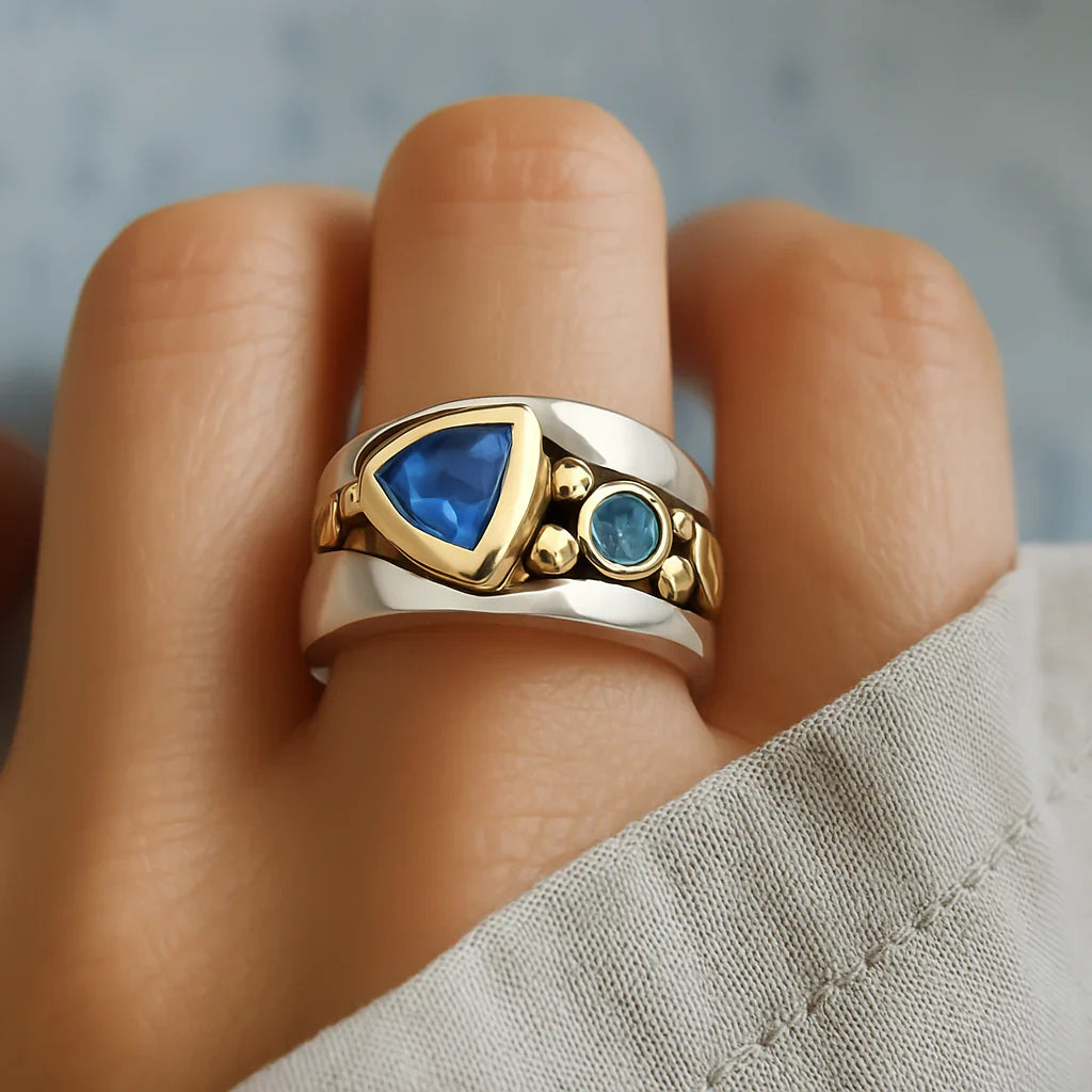 Janice – Bague Bohème Vintage en Zircon Bleu