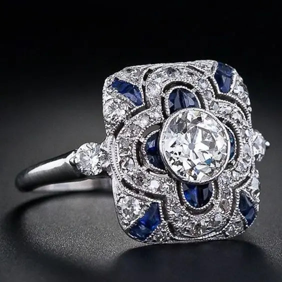 La Étreinte Bleue - Bague Vintage en Argent avec Zircone Étincelante