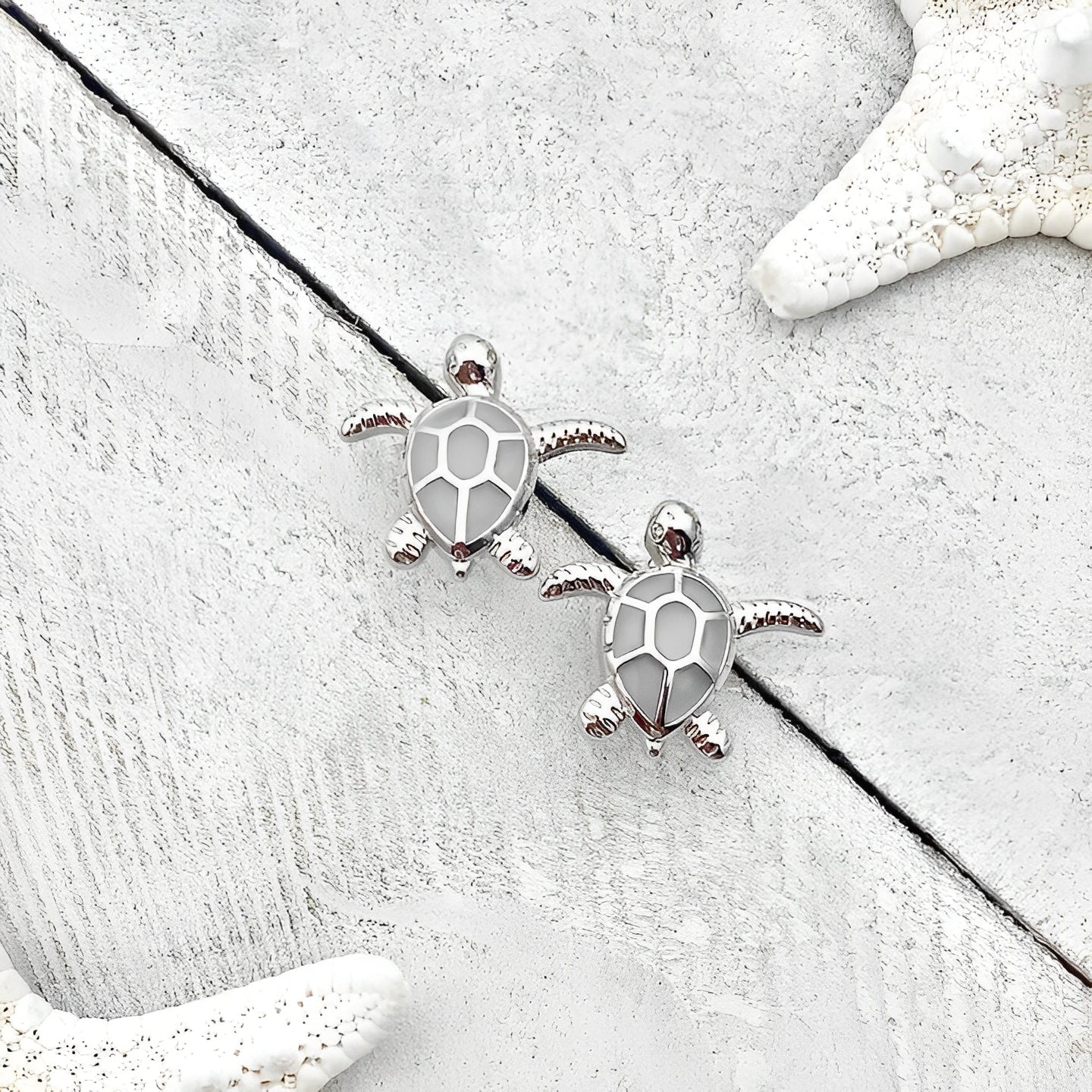 Ruffa – Boucles d'Oreilles Tortue de Mer en Opale et Argent