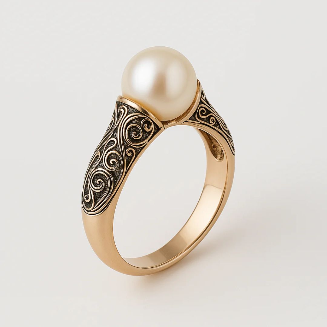 Althéa – Bague Dorée Vintage avec Perle Élégante