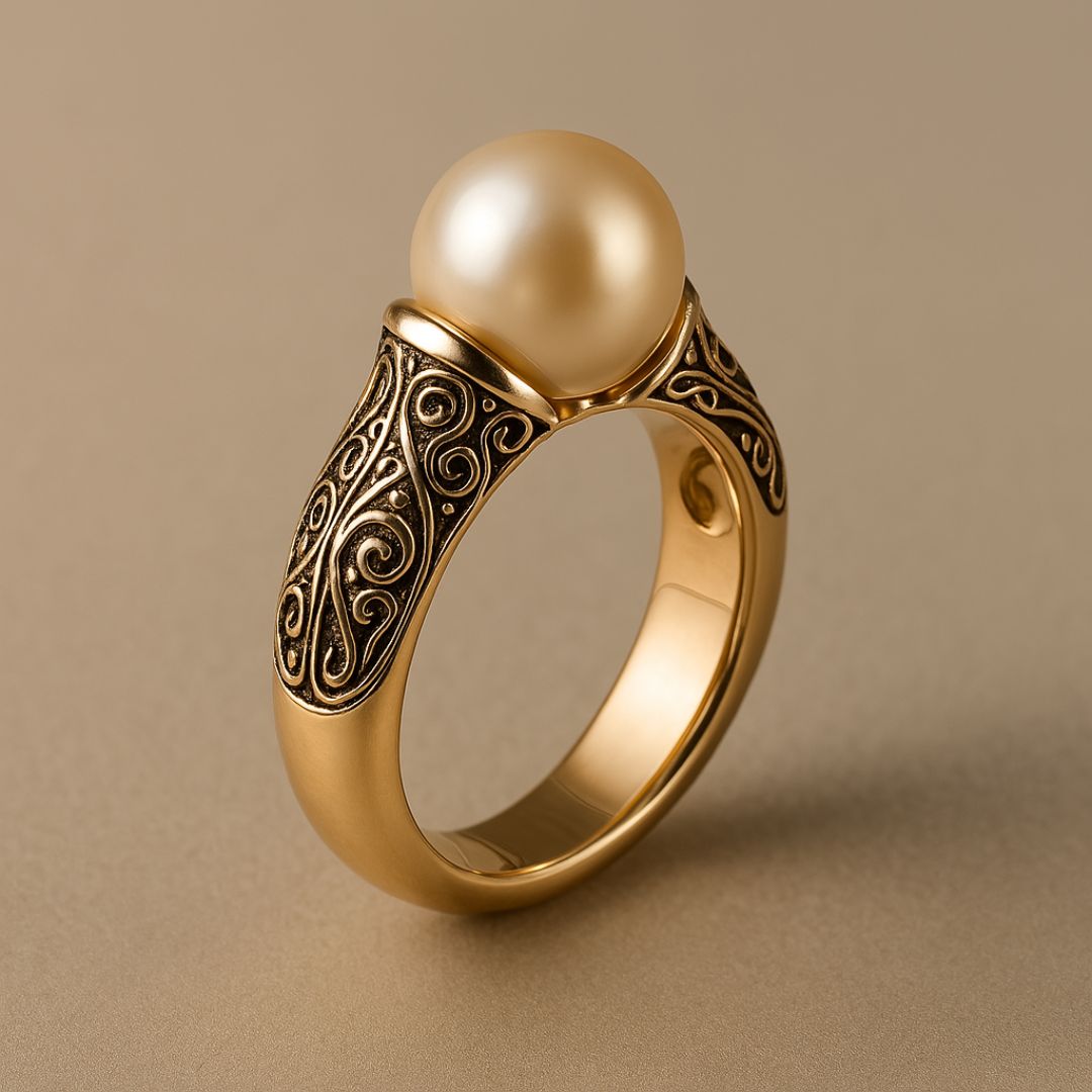 Althéa – Bague Dorée Vintage avec Perle Élégante