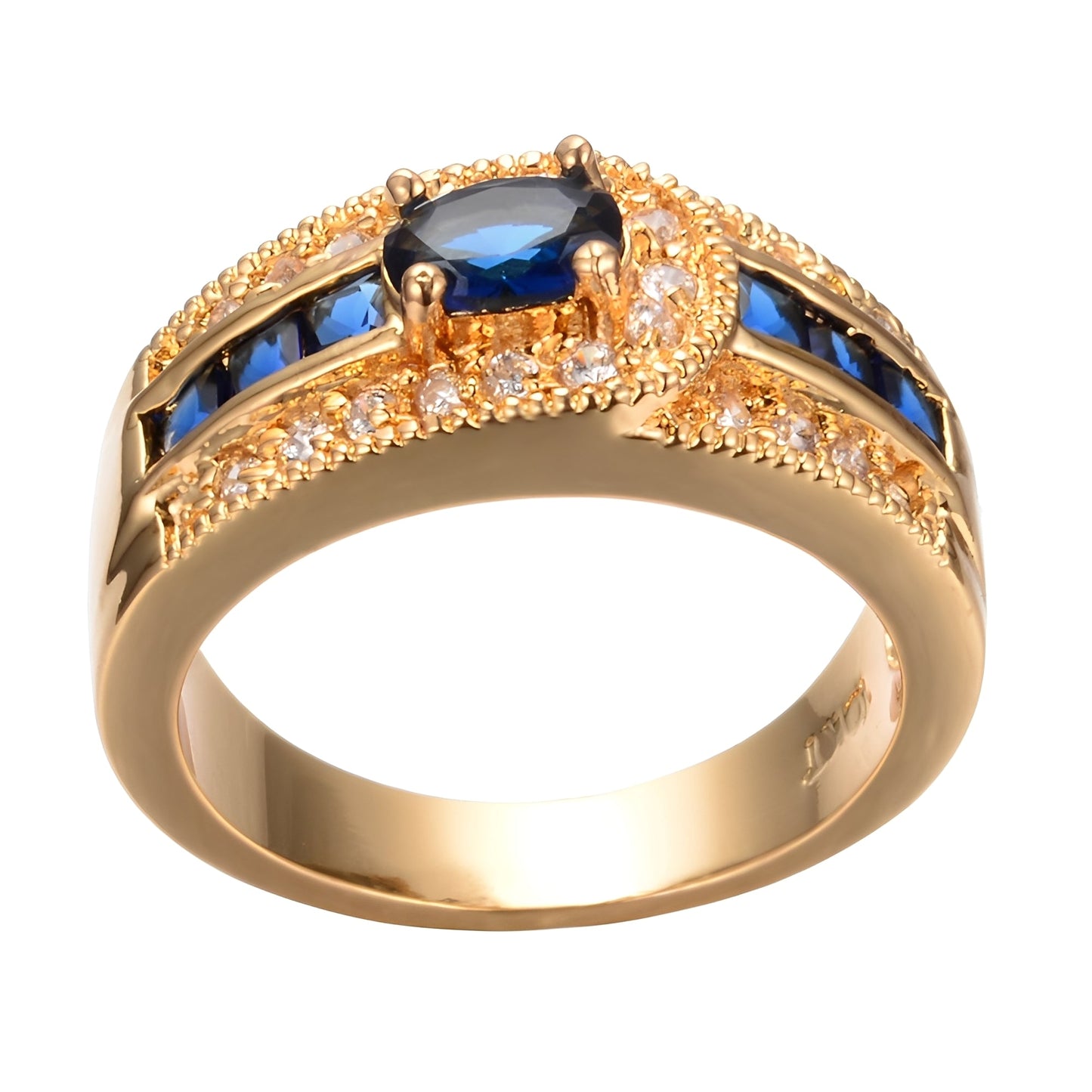 Marina – Bague Dorée avec Pierre Bleue Brillante